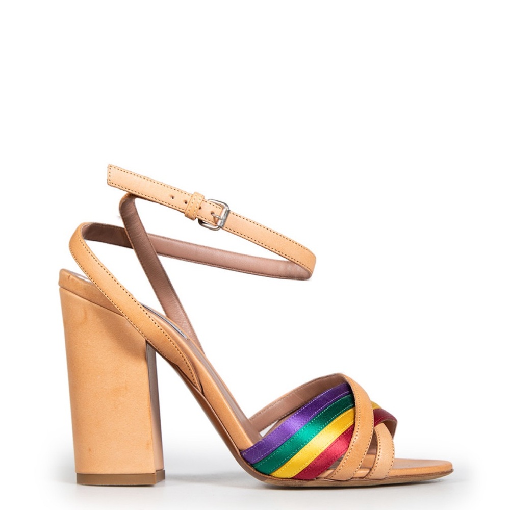 Tabitha Simmons Colorful Rainbow Strappy Block Heels